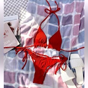 Lettuce Trim Red Ruffle Micro Bikini